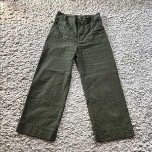 Maeve by Anthropologie Collette Olive Green Cropped Wide-Leg Pants
